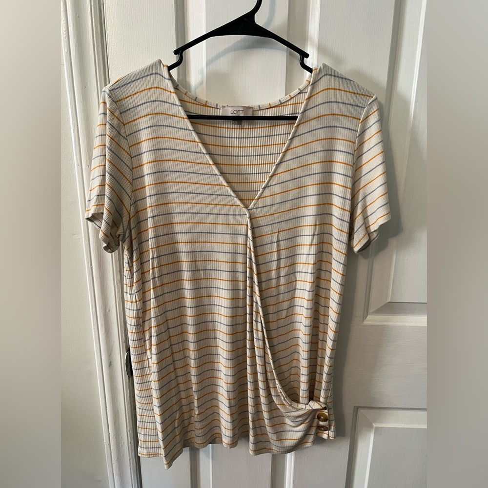 LOFT Tan Cream Wrap Blouse Short Sleeve